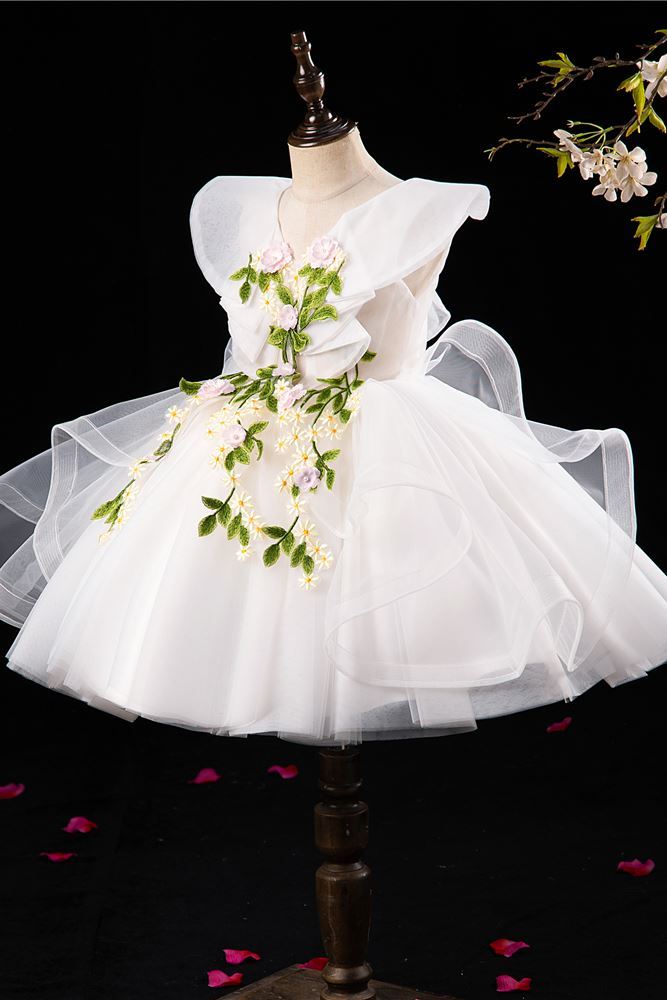 Princesse Longueur à Jambe Tulle robes de demoiselle d'honneur - fillette in Blanc