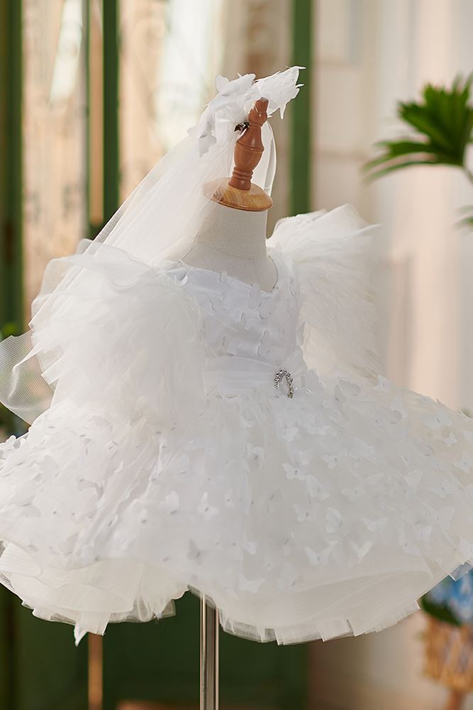 Prinzessin Scoop Wadenlang Spitze Blumenmädchenkleider in Weiß