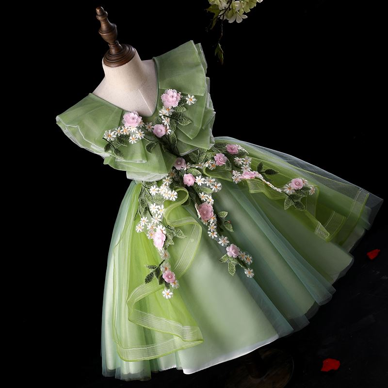 Princesse courte Tulle robes de demoiselle d'honneur - fillette in Vert