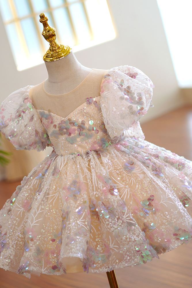 Prinzessin Wadenlang Pailletten Blumenmädchenkleider Farbenreich