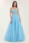 Sky Blue Ball Gown with Sweetheart Neckline and Sequin Floral