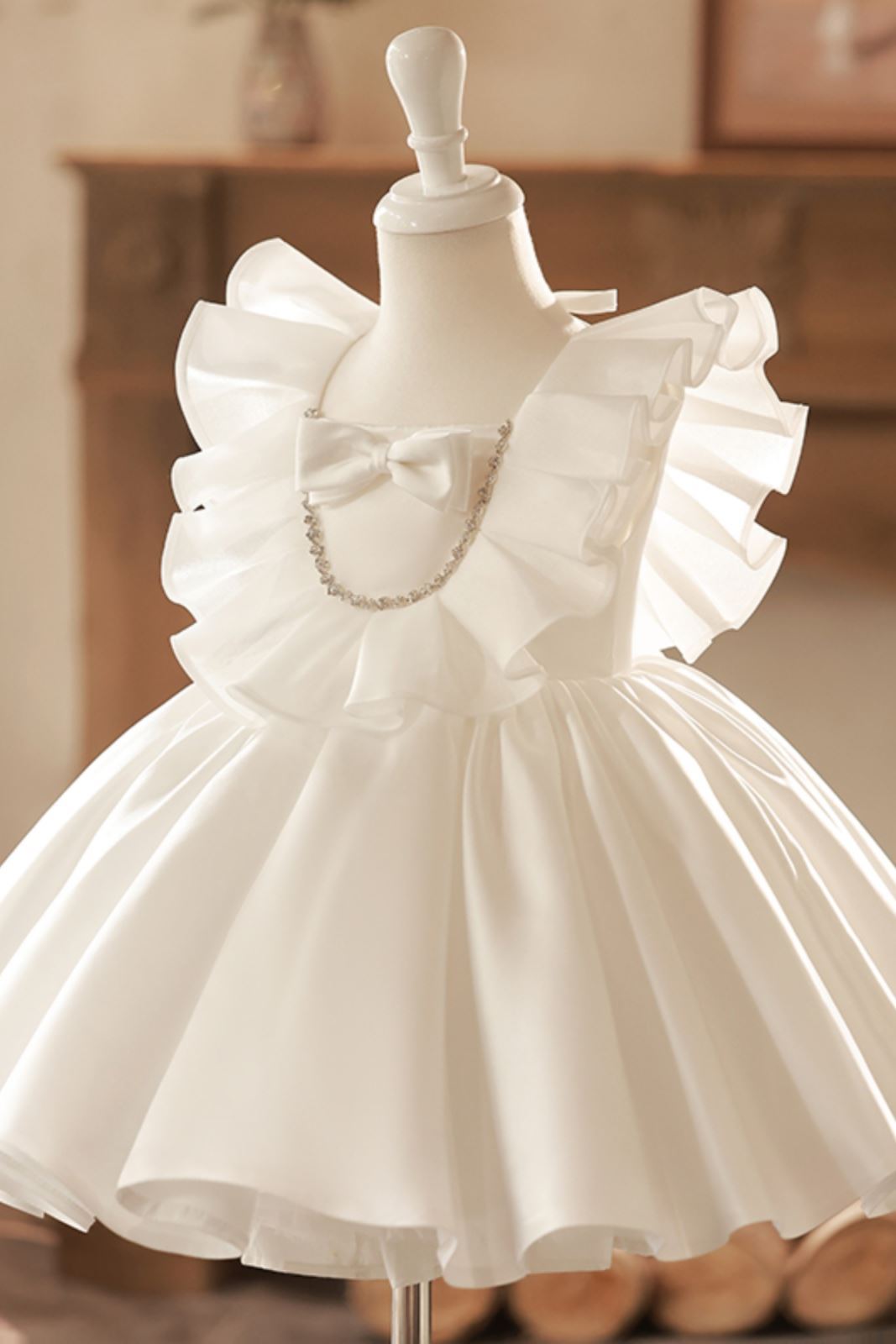 Princesa Hasta la Tibia Satin vestidos para chica de flor in Blanco