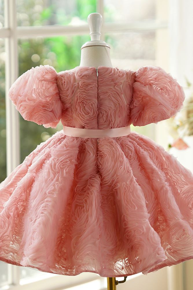 Prinzessin Wadenlang Polyester Blumenmädchenkleider in Staubige Rose