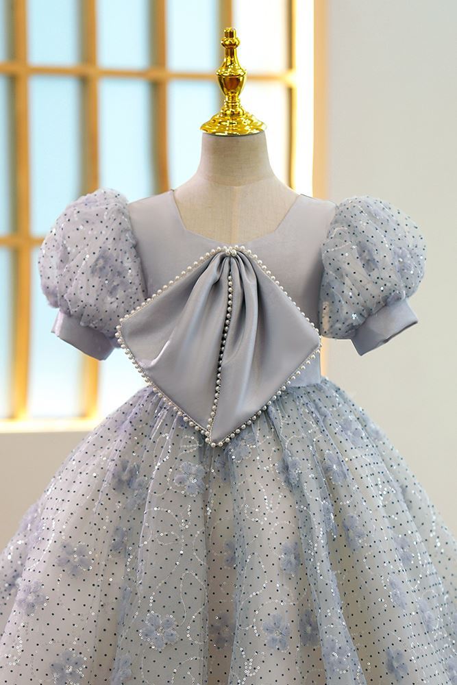 Princesse Longueur au Sol Pailleté robes de demoiselle d'honneur - fillette in Gris