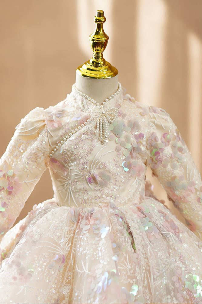 Prinzessin Wadenlang Pailletten Blumenmädchenkleider Farbenreich