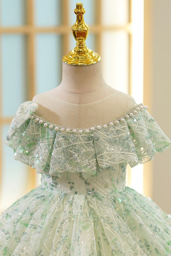 Prinzessin Wadenlang Polyester Blumenmädchenkleider Minzgrün