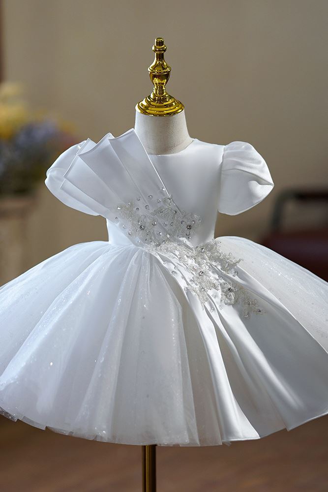 Princesse Longueur à Jambe Satiné robes de demoiselle d'honneur - fillette in Blanc