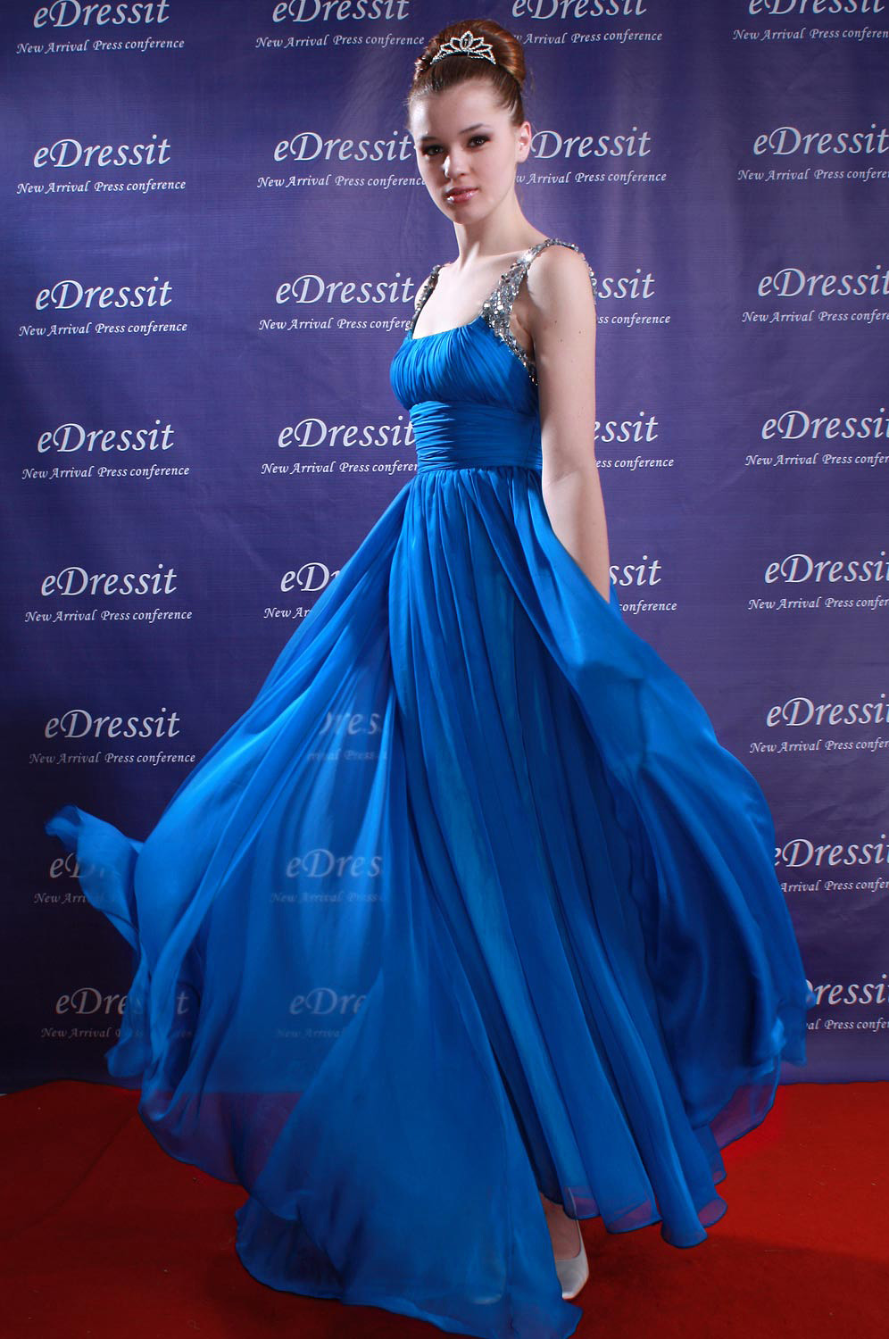 Blue Party Sequins Prom Gown Evening Dress