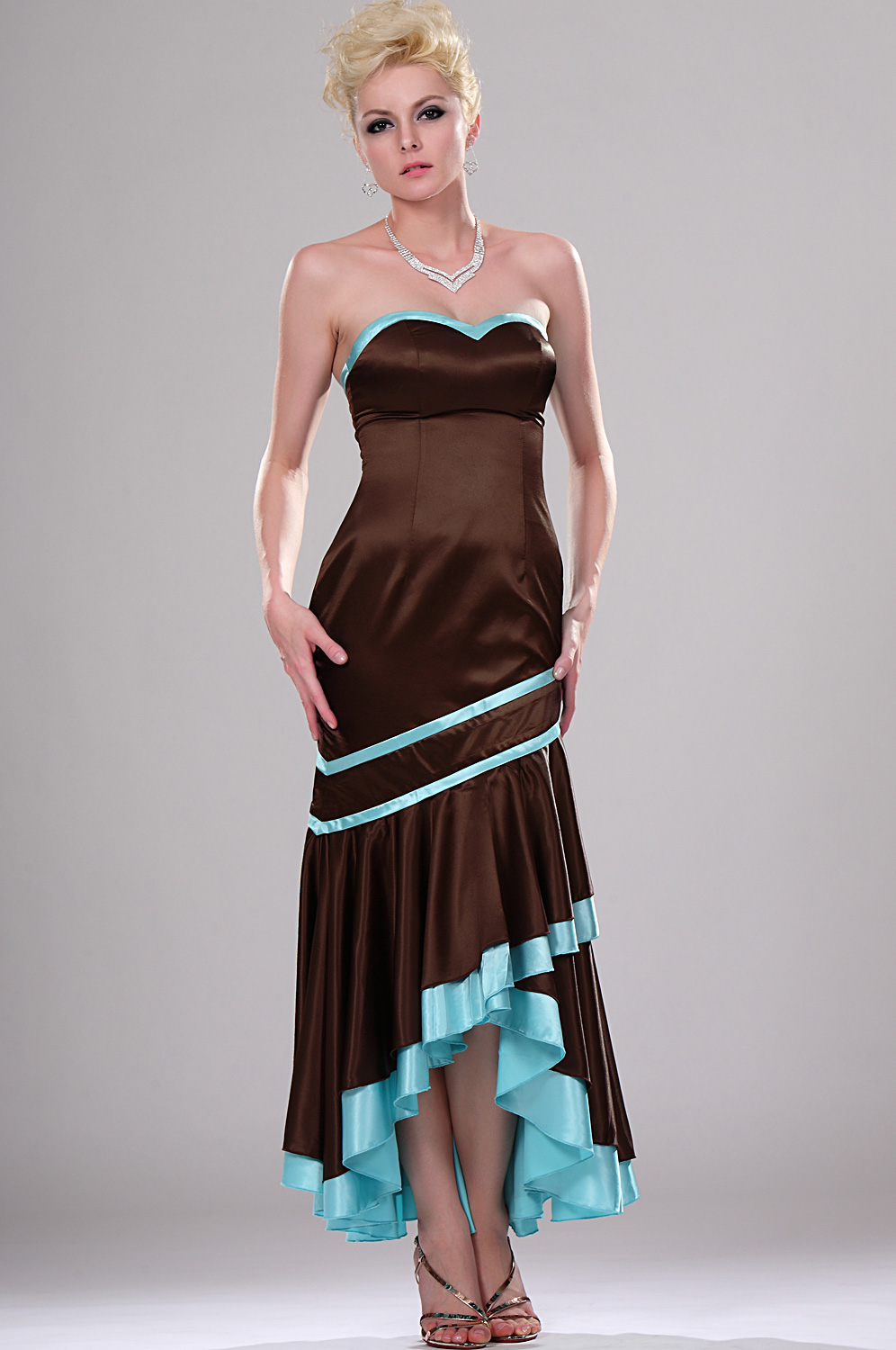 brown Elegant Chic Prom Gown Ball Evening Dress