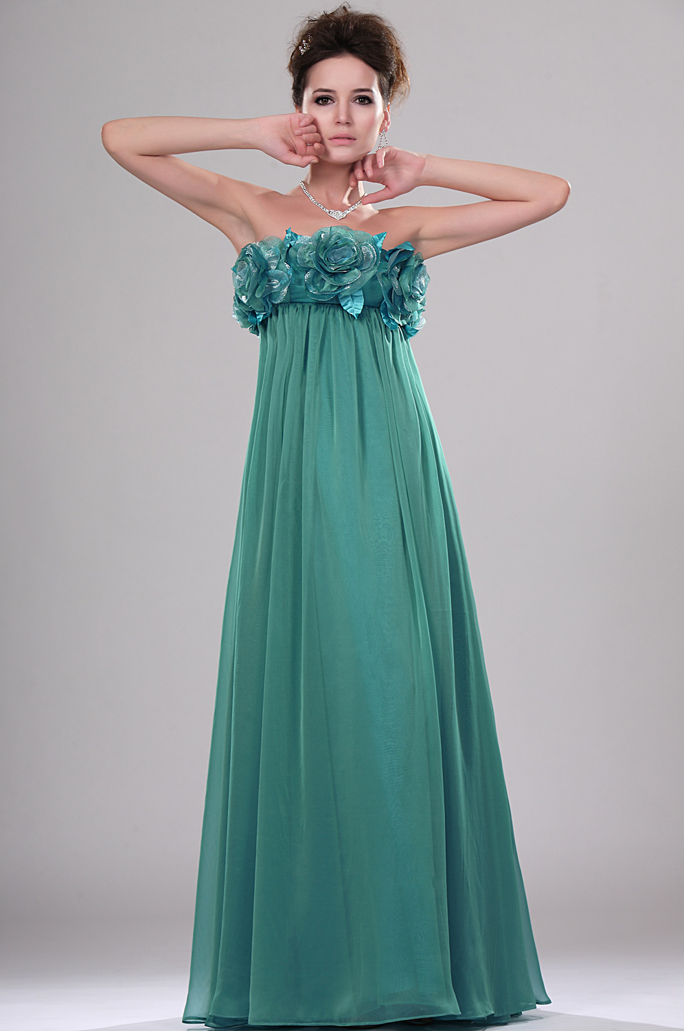 New Strapless Adoral Evening Gown with Floral bust