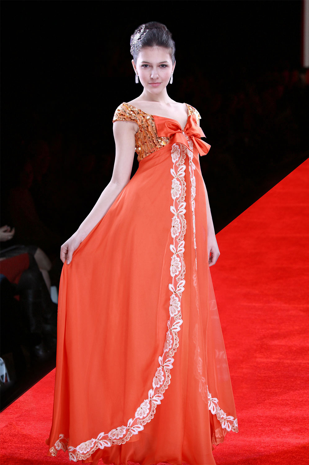 Gorgeous Orange-bowknot Elegant Gown Evening Dress