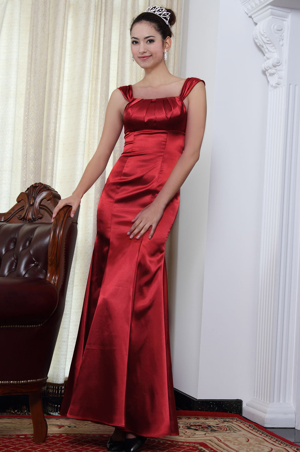 Trägers Elegant Rot Abendkleid lang