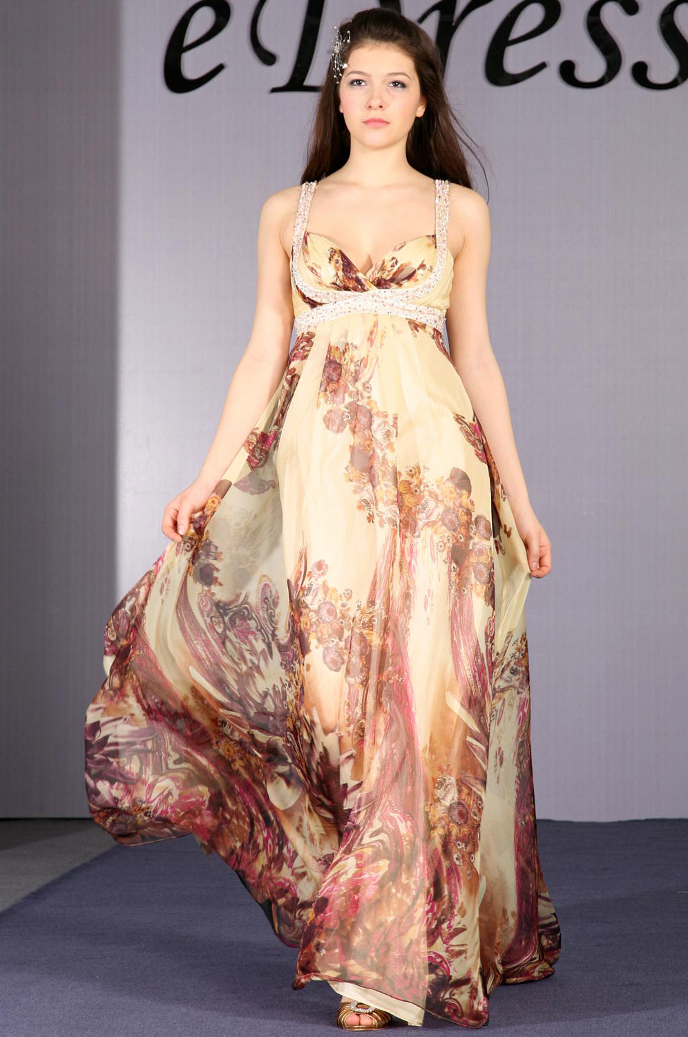 Floral Elegant Beading Evening Dress