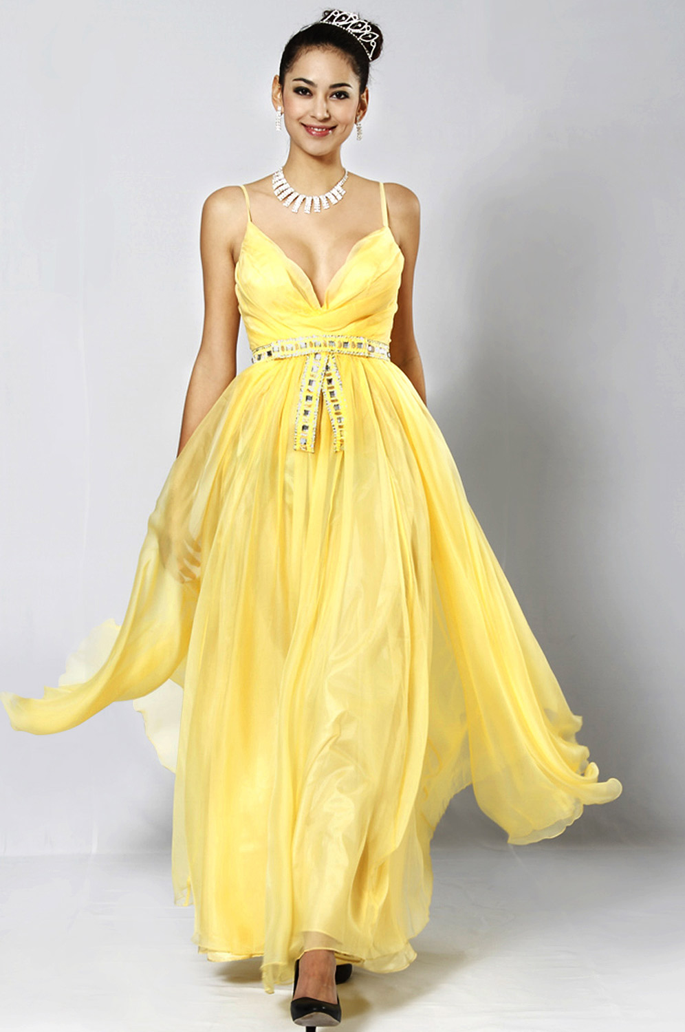 Robe de Soirée Magnifique V-col Jaune