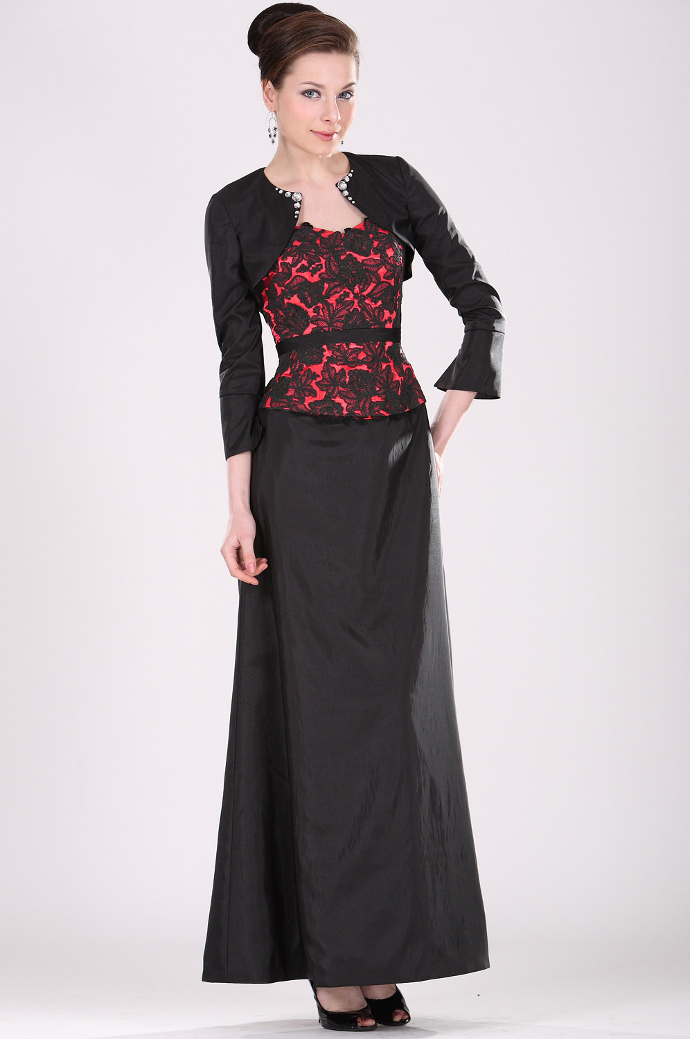 Elegant  Rot Schwarz  Kleid für Mutter mit Jacke