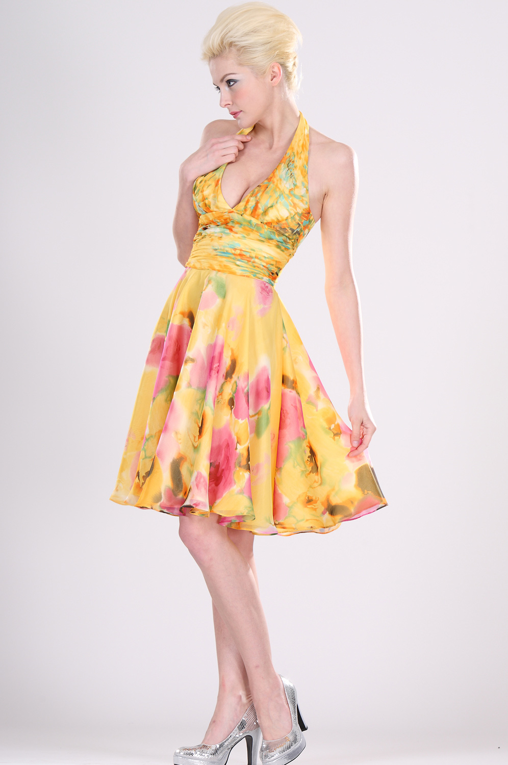 Halter  V-Schnitt floral Cocktail Kleid