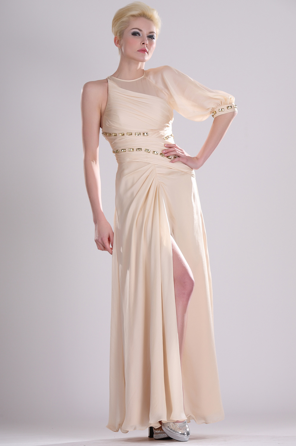 Attractive Single Sleeve Evening Dress