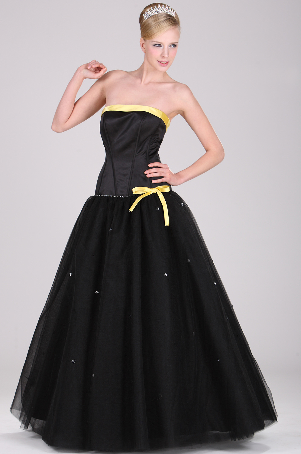 Trägerlos  Elegant  Schwarz Ballkleid