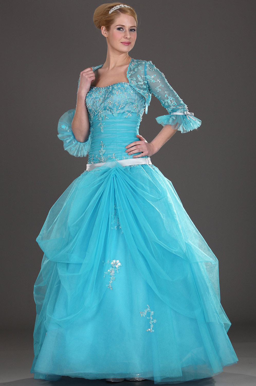 Attractive Blue Strapless Prom Gown