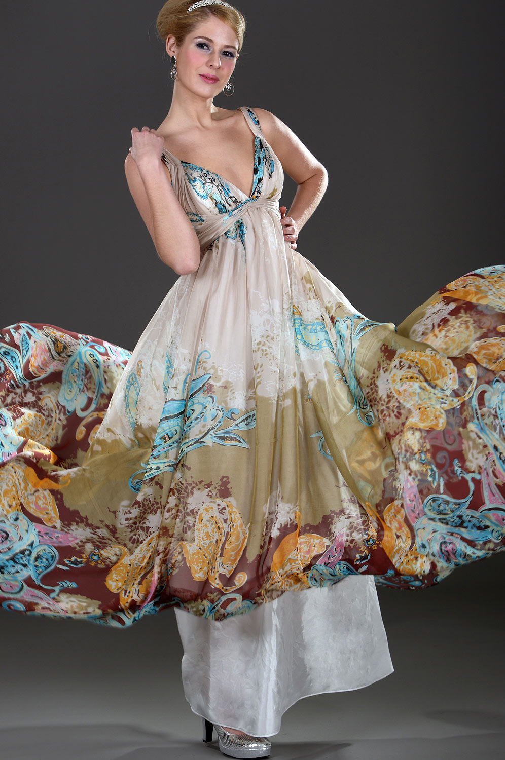 Halter Floral Evening Dress