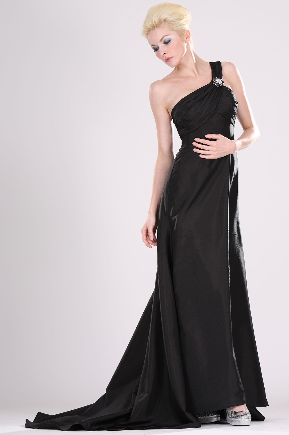 Ein-Schulter Prächtig Elegant Schwarz  Abendkleid