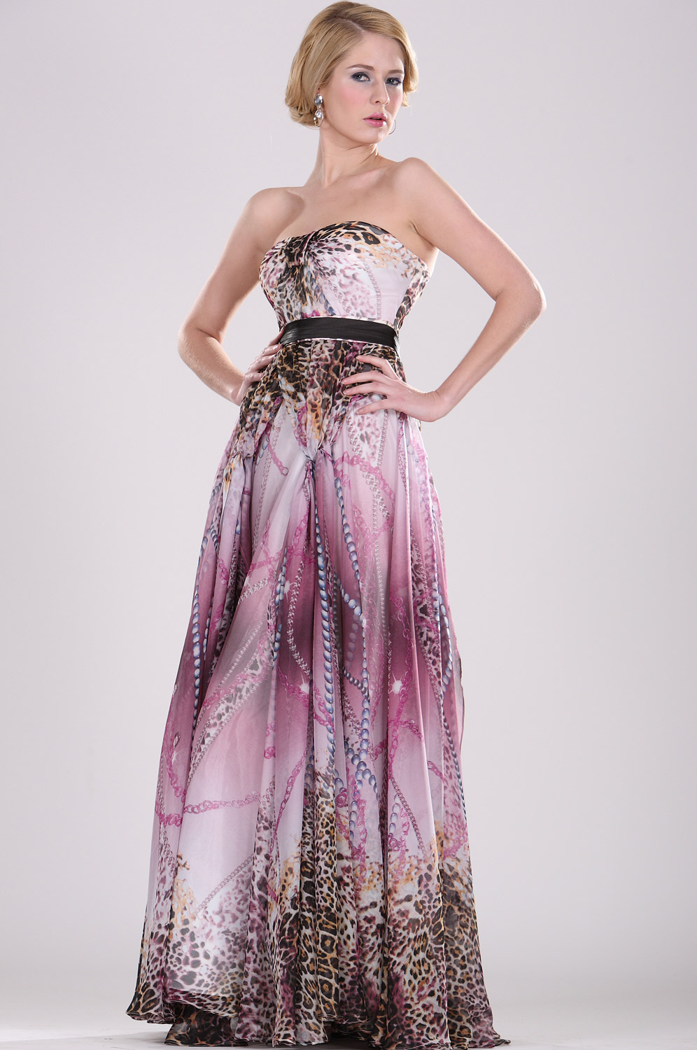 Strapless Floral Evening Dress