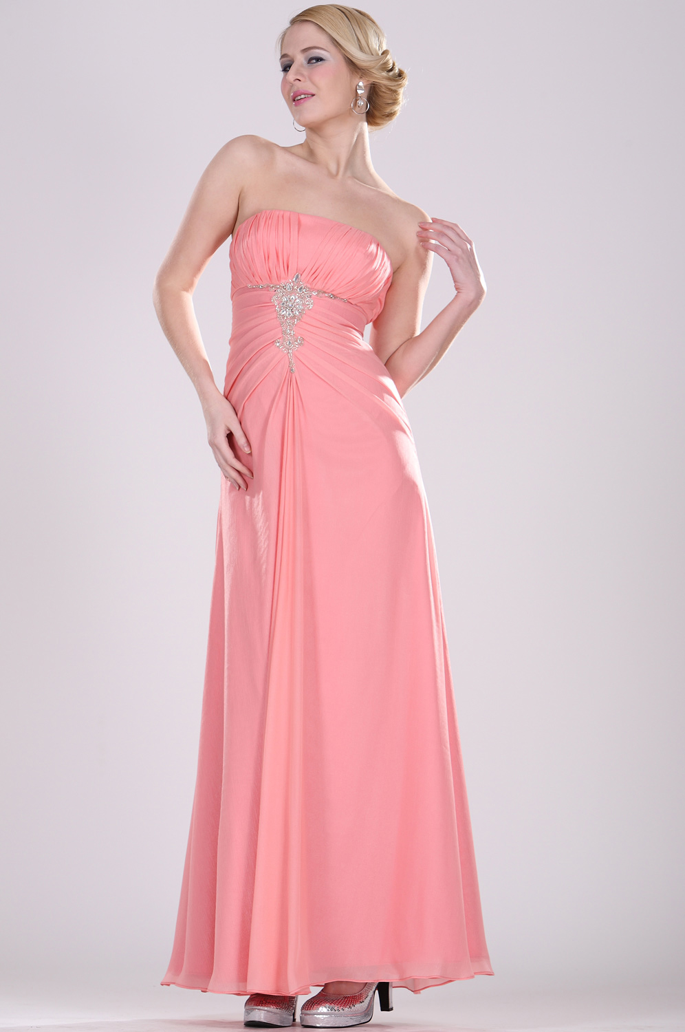 Strapless Beaded Bridesmaid Dress