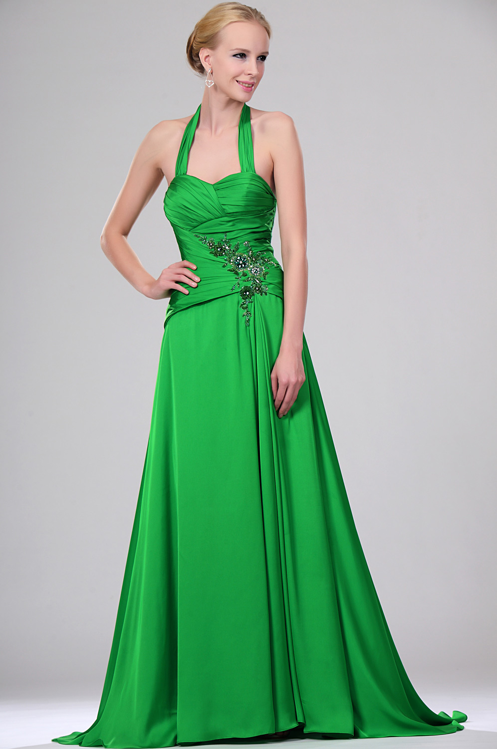 New Stylish Halter Green Evening Gown