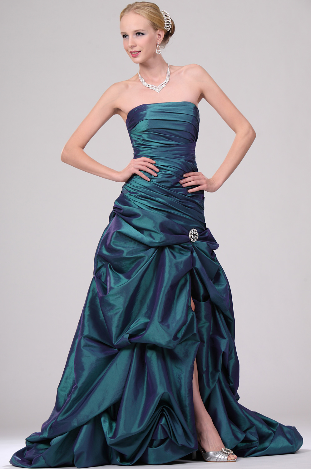 New Pleated Strapless Prom Gown with Split