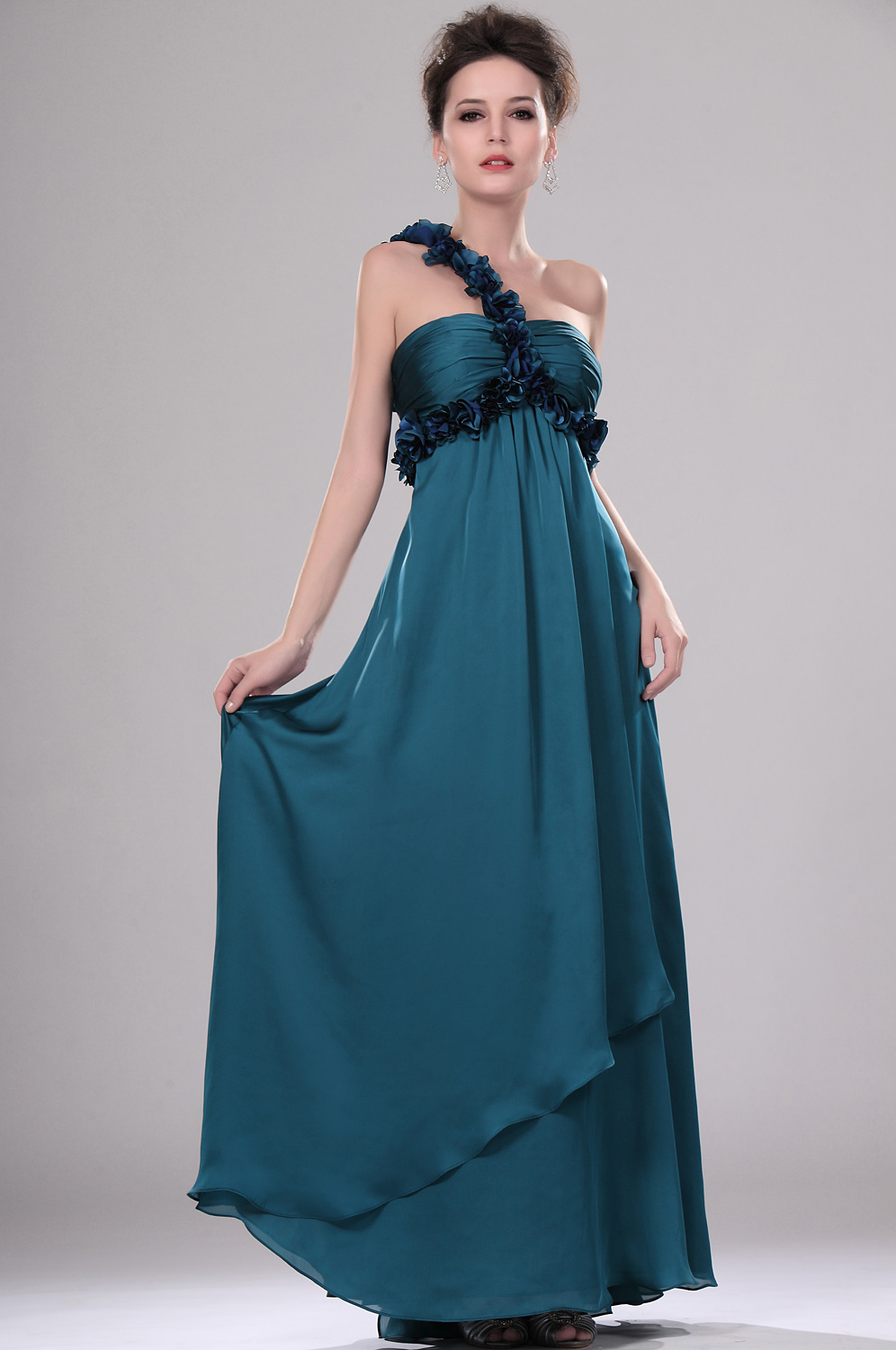 Amazing One Shoulder Evening Dress with Flowers