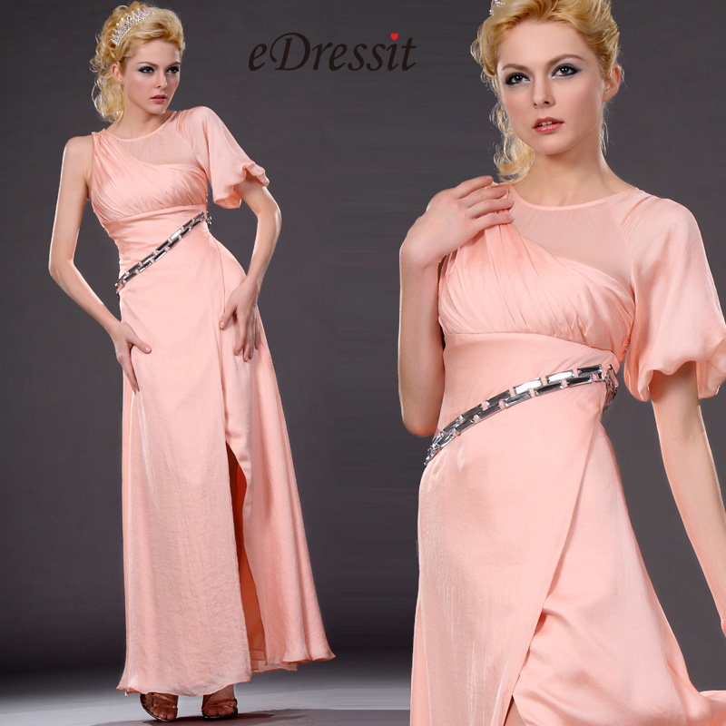 Popular estilo Rosado Vestido de noche con Mangas