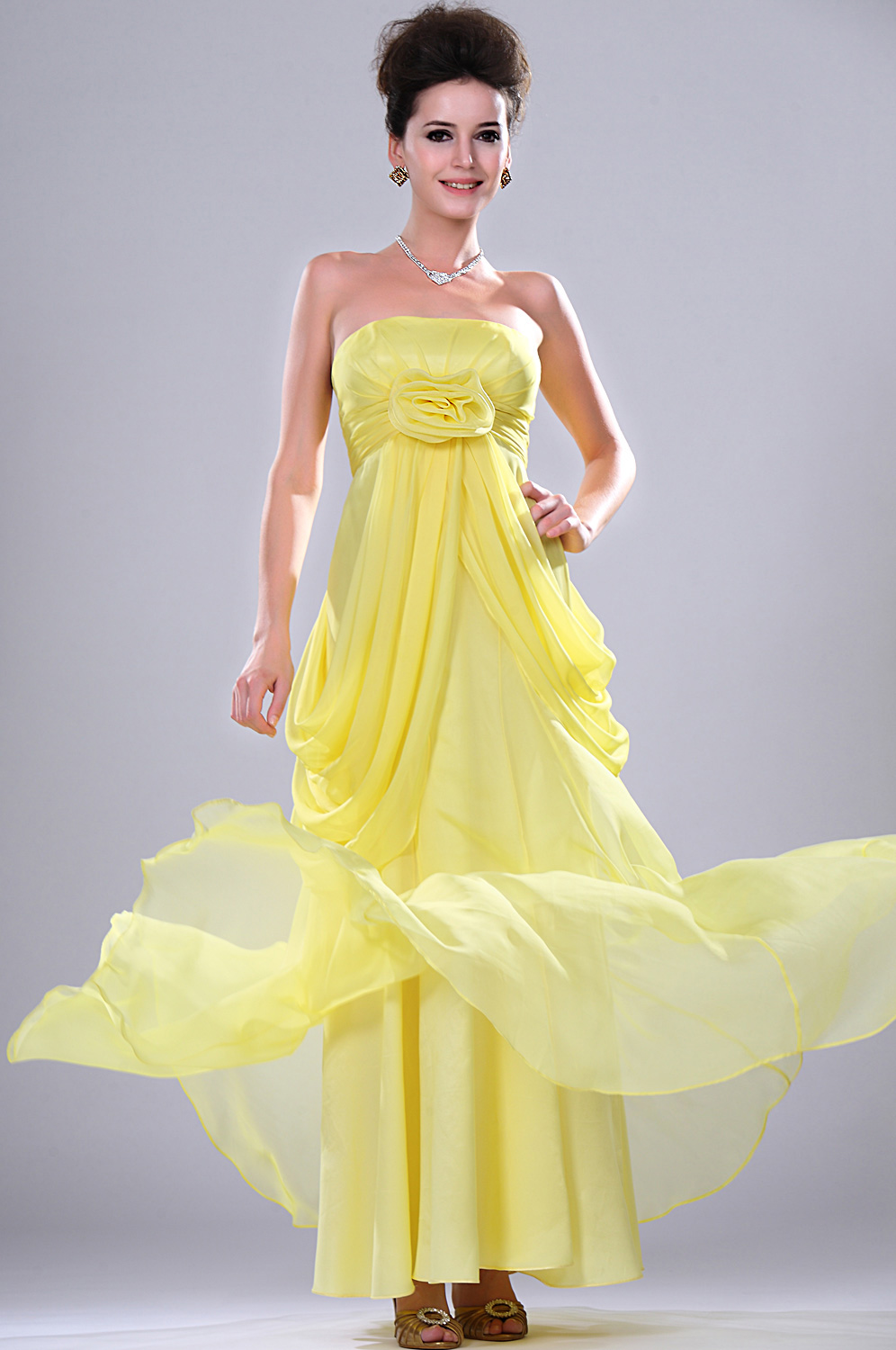 New Bright Yellow Strapless Evening Dress