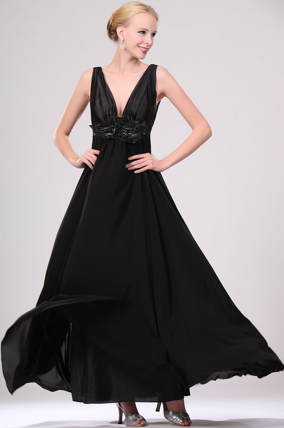 New Sexy Black V-cut Evening Dress