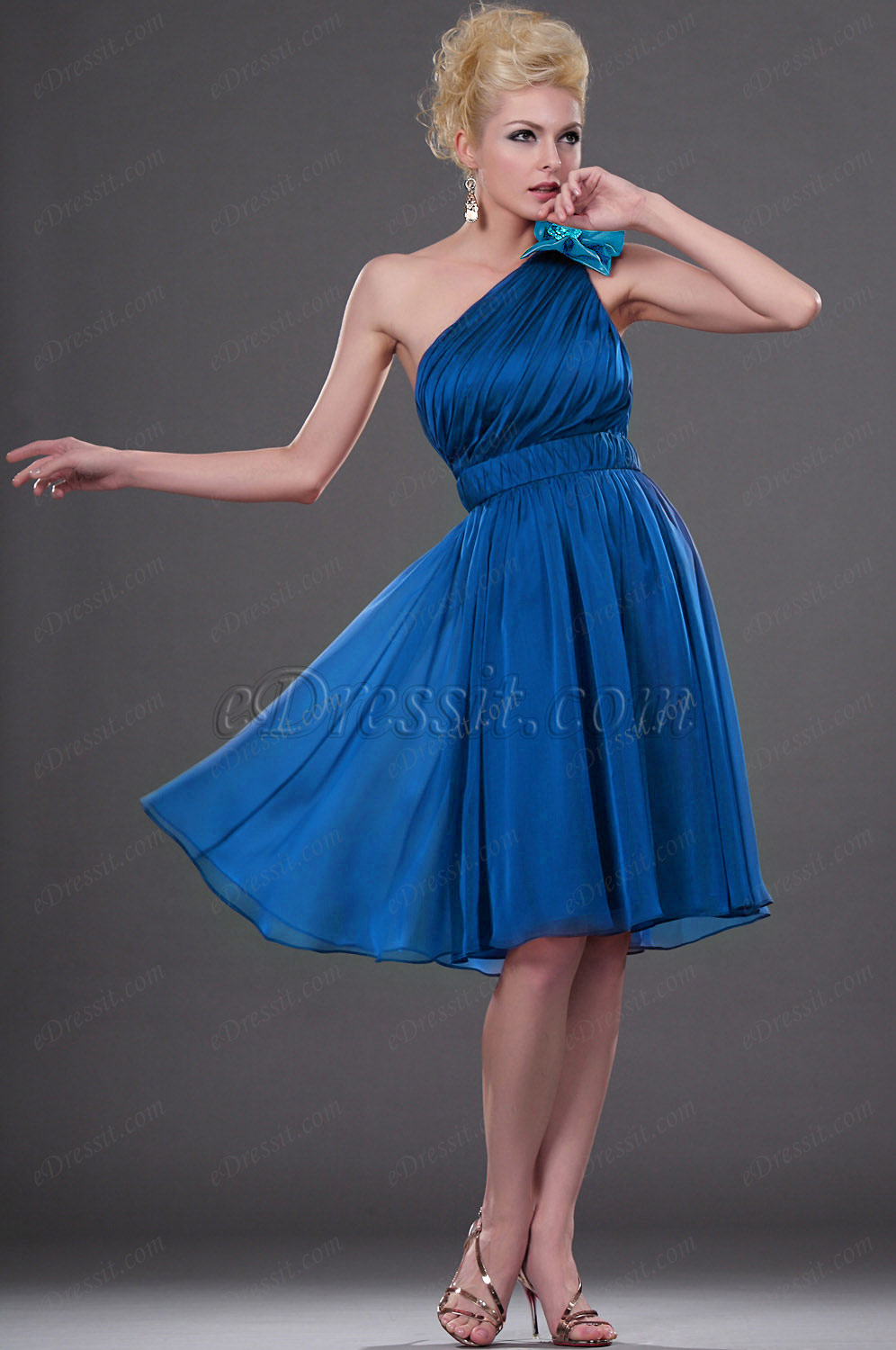 Clearance Sale !   Blue One-shoulder Cocktail Dress --Size UK8