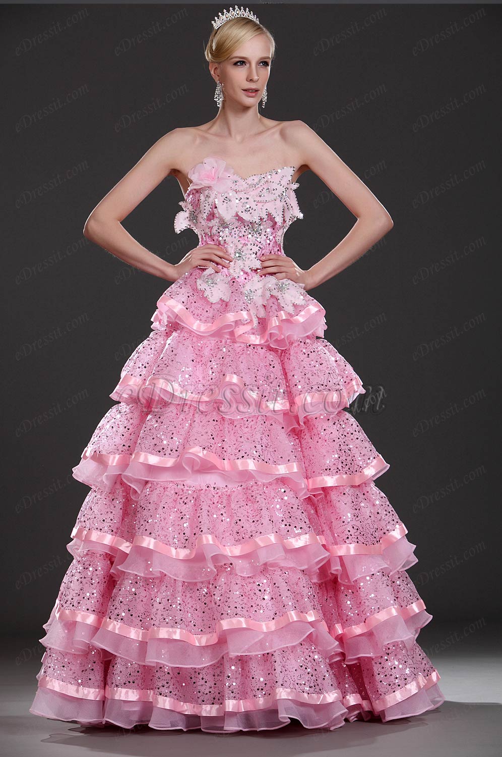 Neue Artikel Trägerlos Rosa Abiballkleid