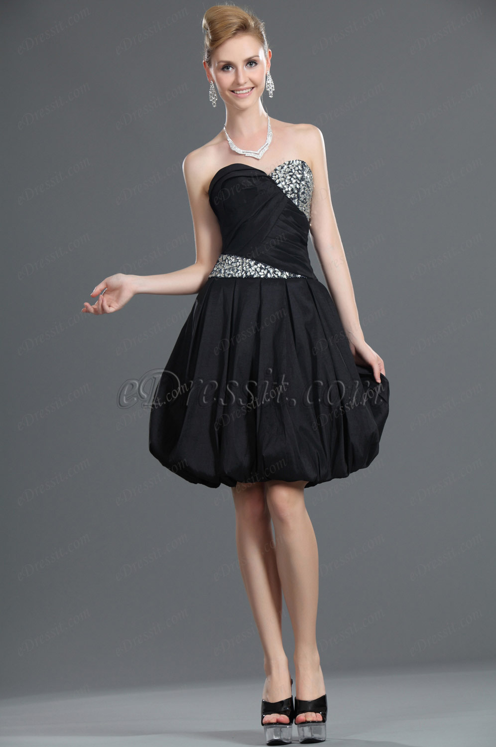 New Strapless Beaded Black Party Dress Bubble Dress