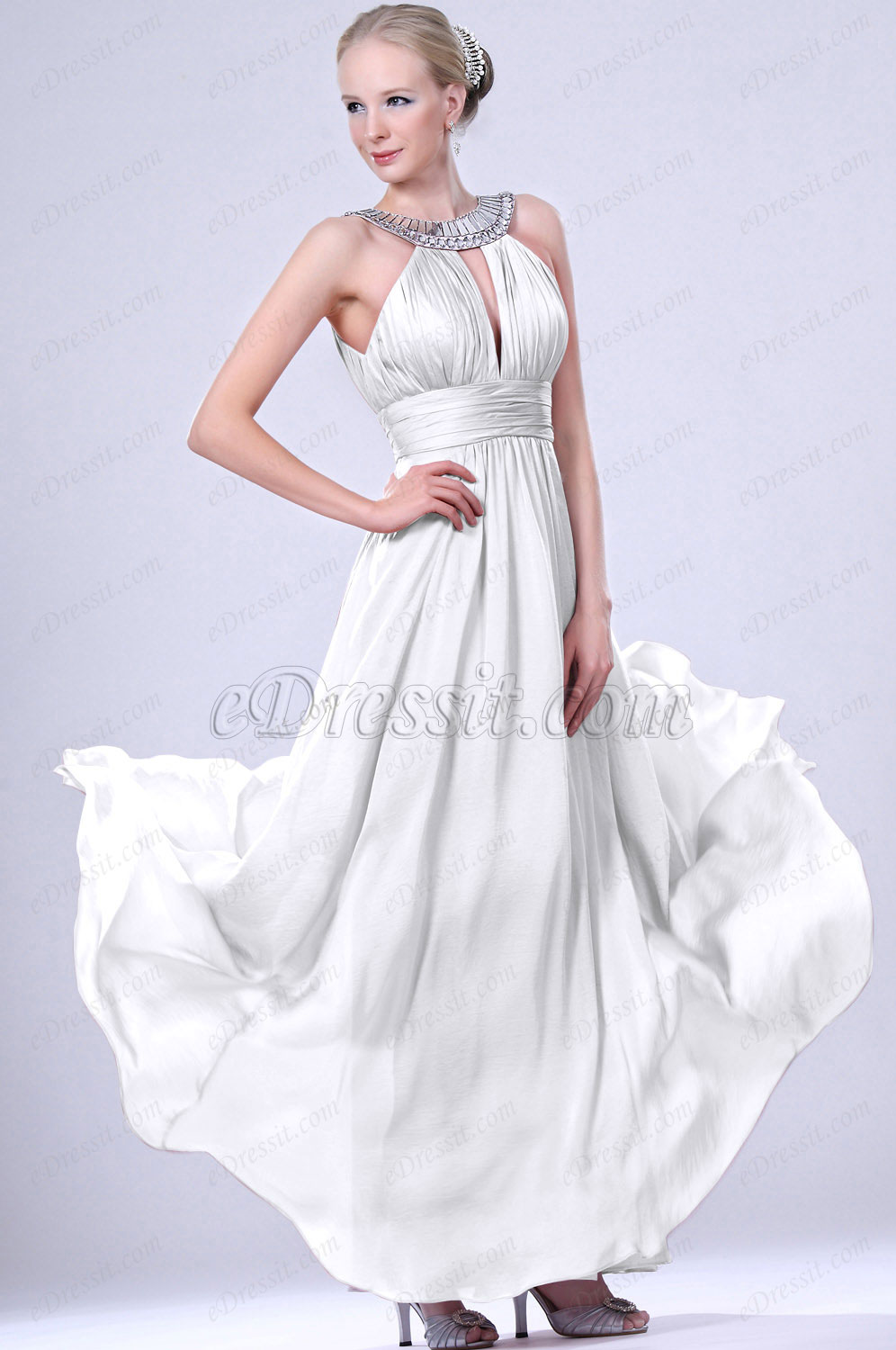 Clearance Sale !  White Evening Dress--Size UK10