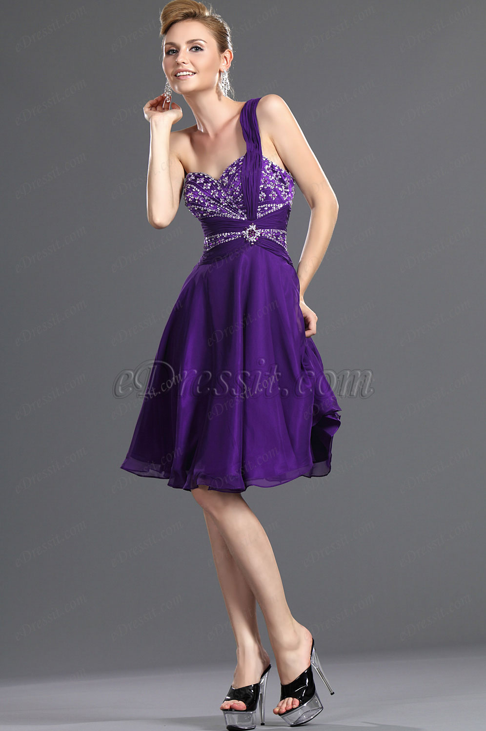 New Charming One Shoulder Purple Party Dress