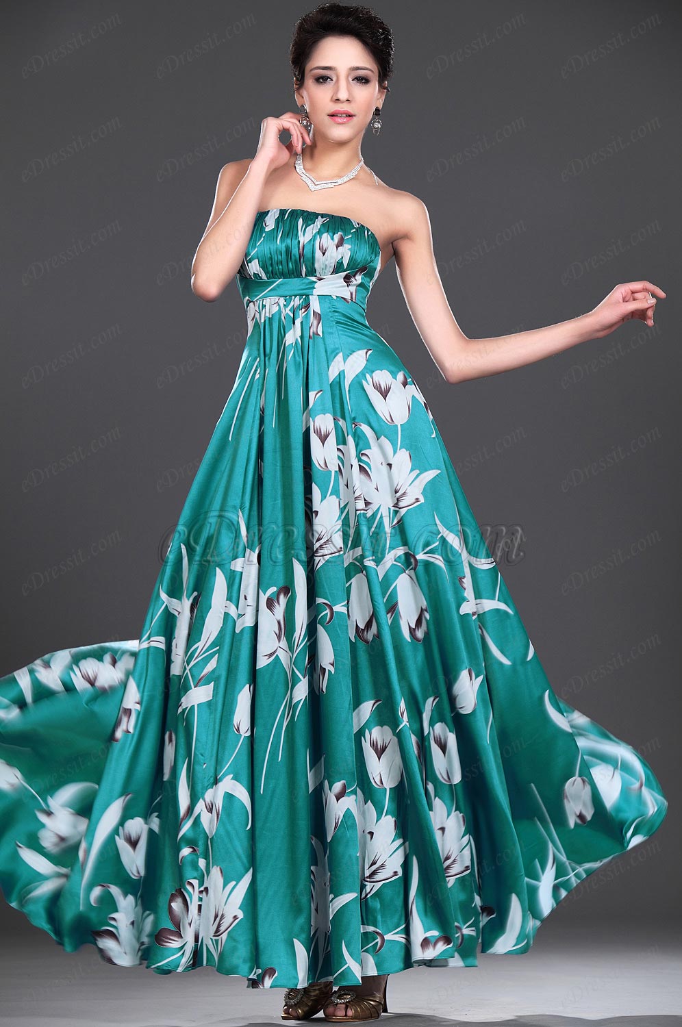 Floral Strapless Evening Dress