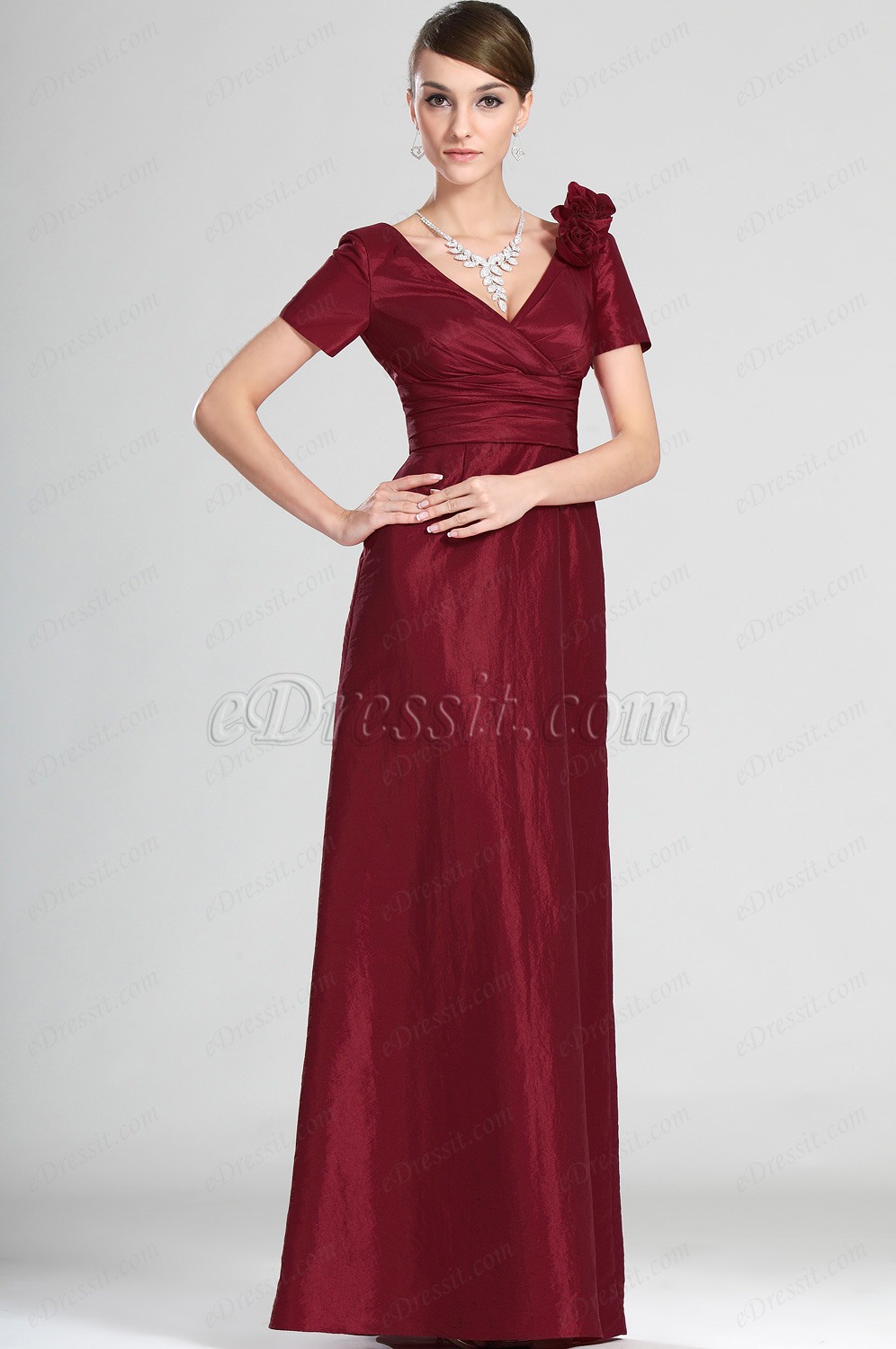 Elegant kurze Ärmel Rot Kleid für Braut´s Mutter