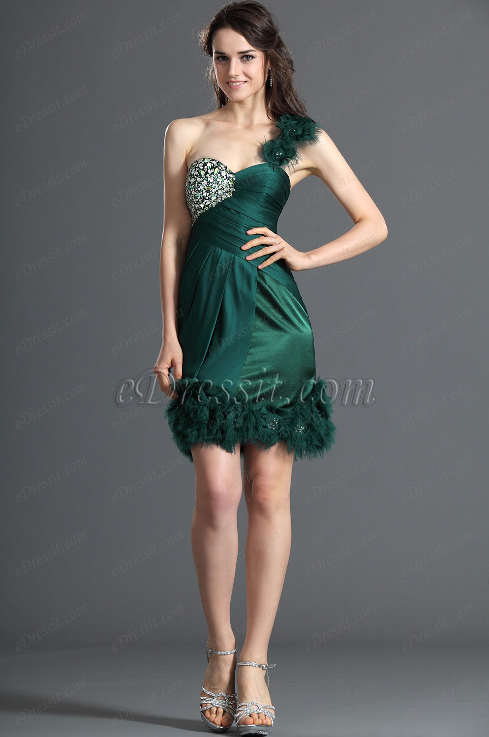 Fabulous Green One Shoulder Cocktail Dress Party Dress