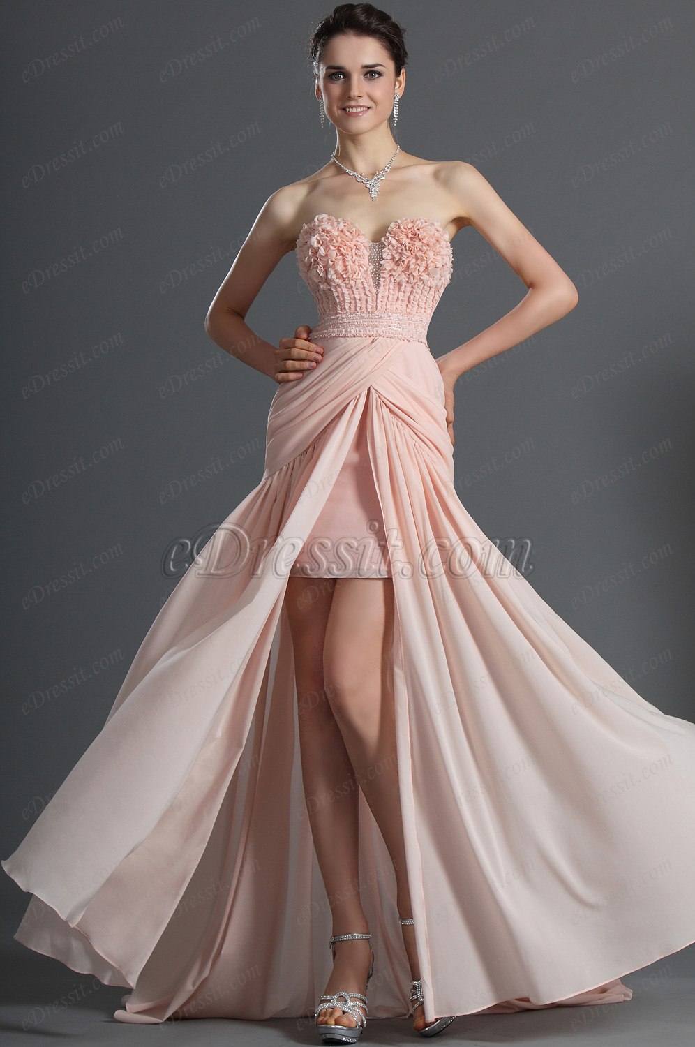 Sweetheart Neckline Strapless Pink Evening Dress