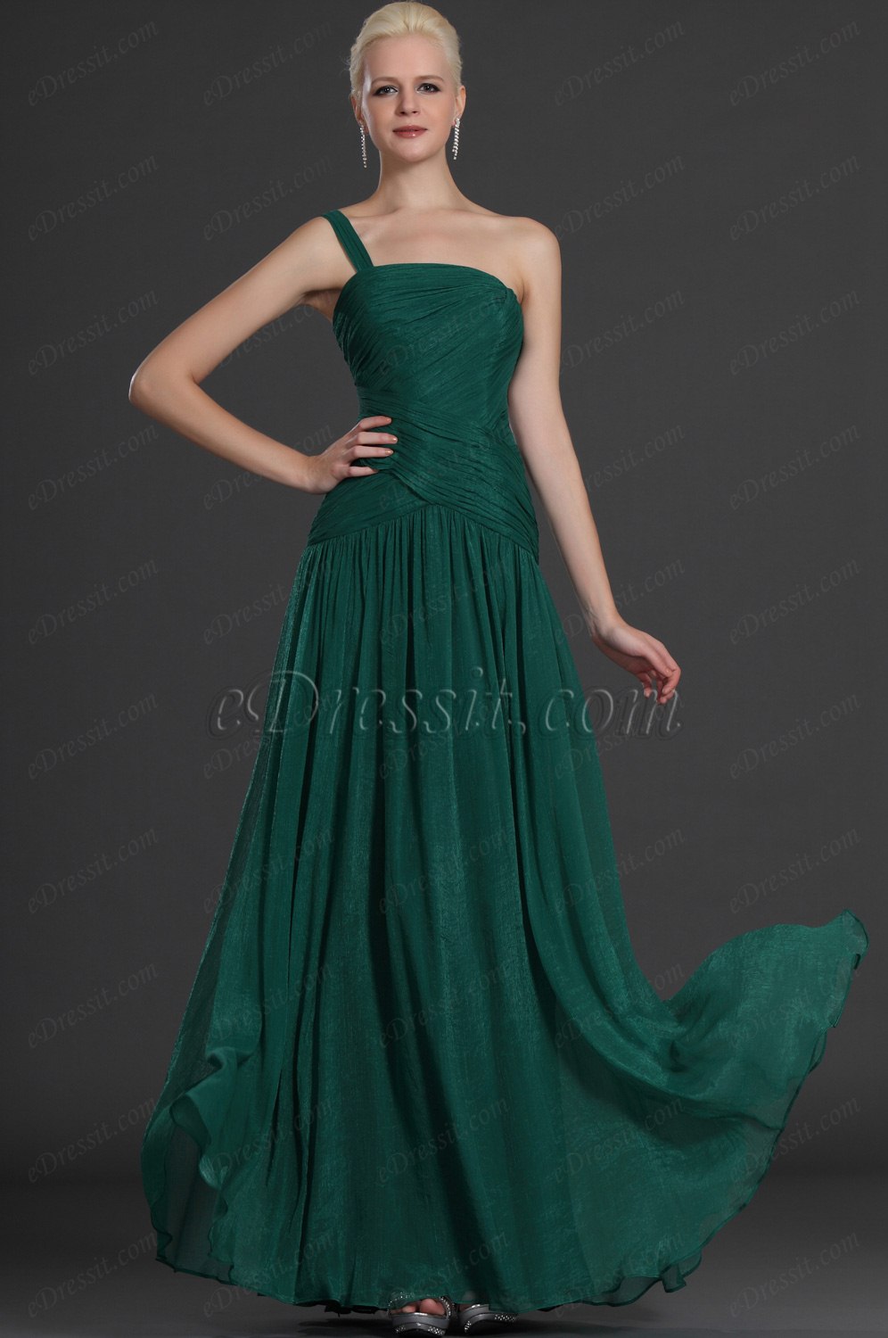 Stylish Green One Shoulder Evening Dress