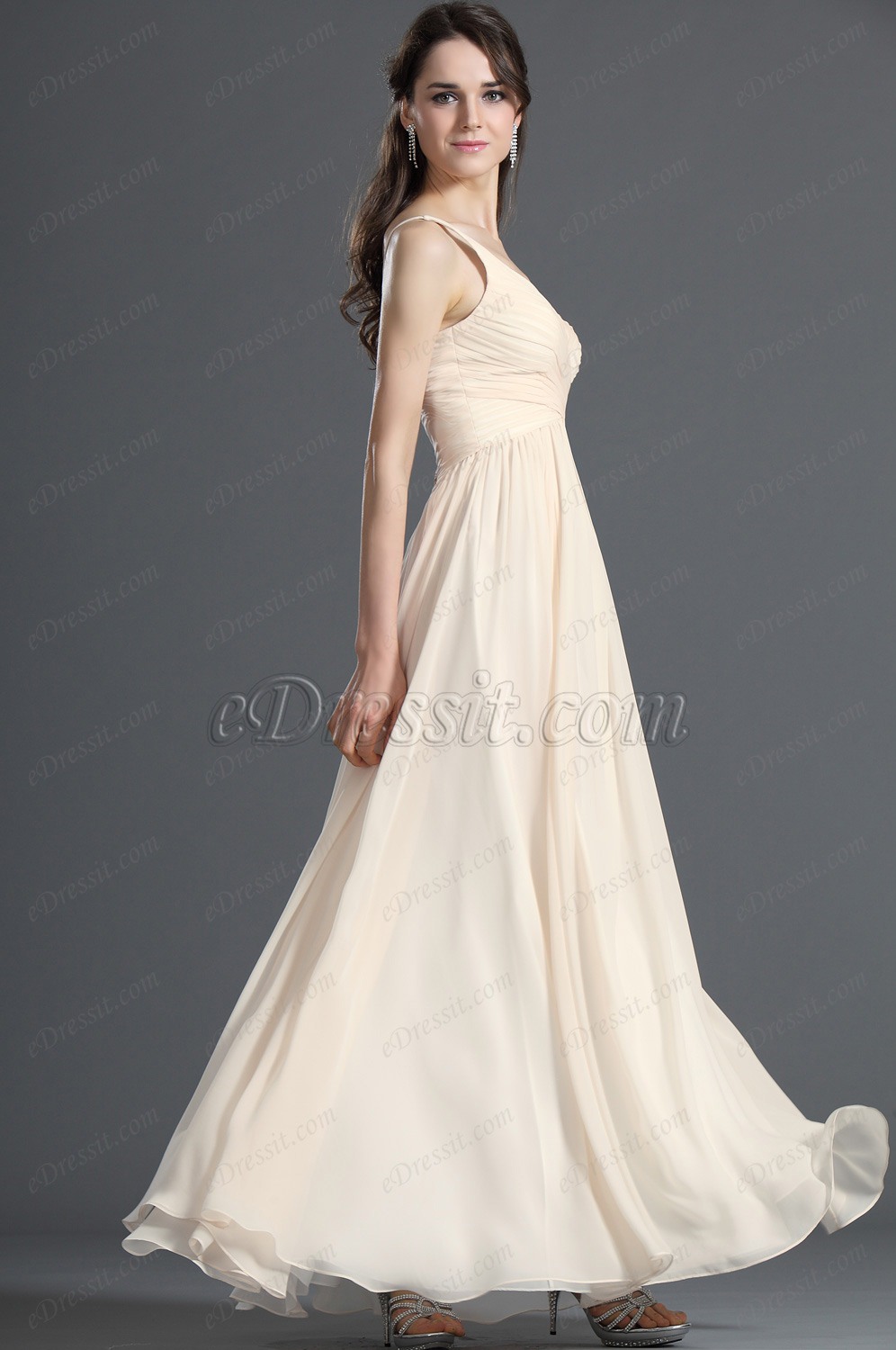 Elegant V-cut Beige Evening Dress Party Dress