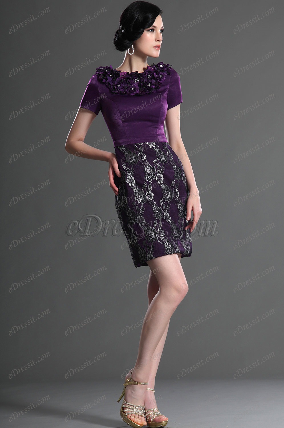 Elegant Short Sleeves Purple Mother of the Bride Dress