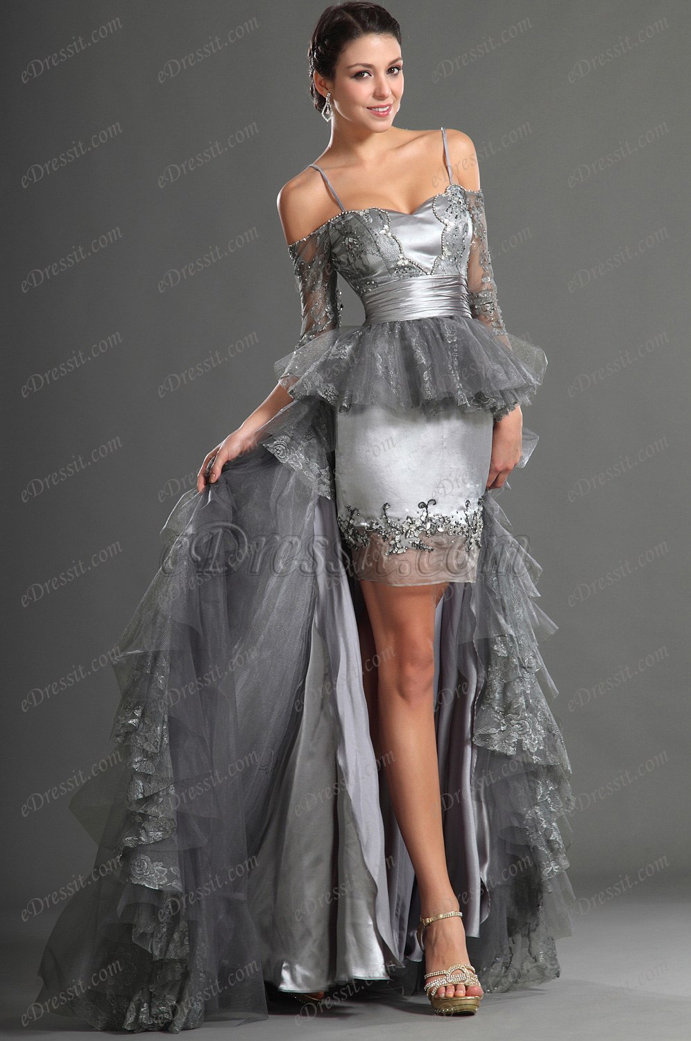 Fantastic Grey Spaghetti Straps Evening Dress Prom Gown