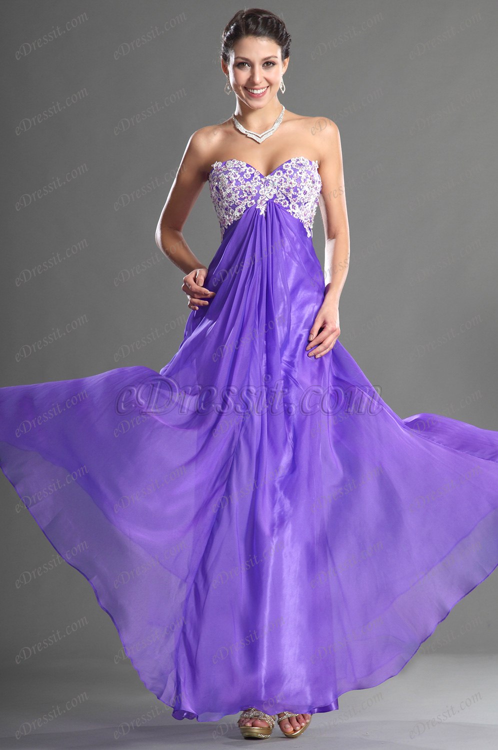 Sweetheart Strapless Purple Evening Dress