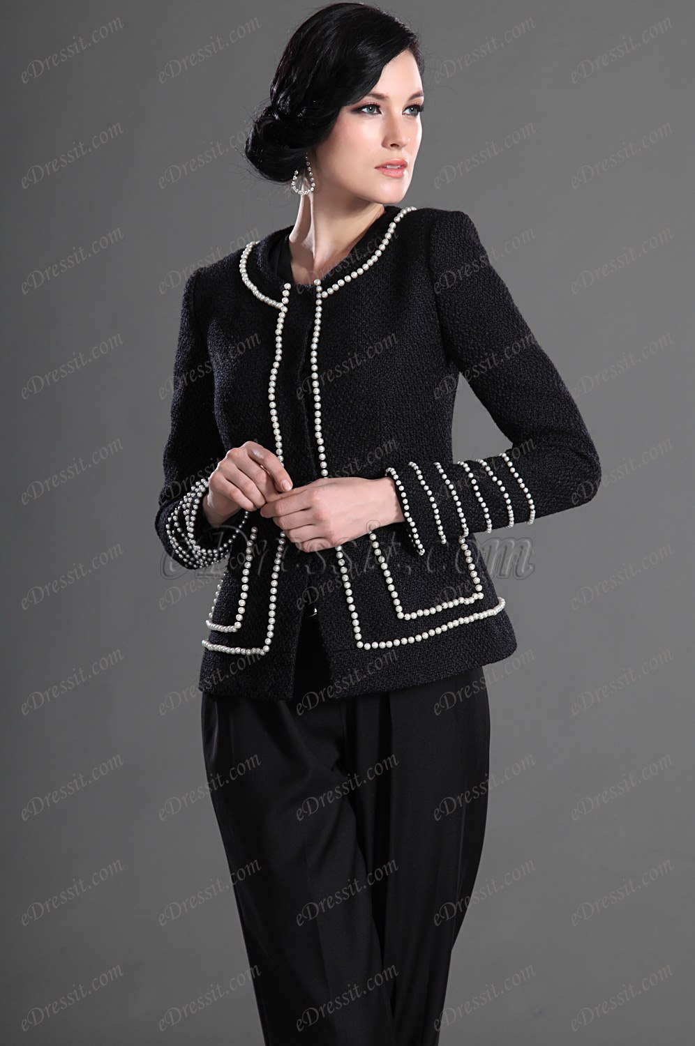 Elegant Black with Sleeves Wear to Work Suit