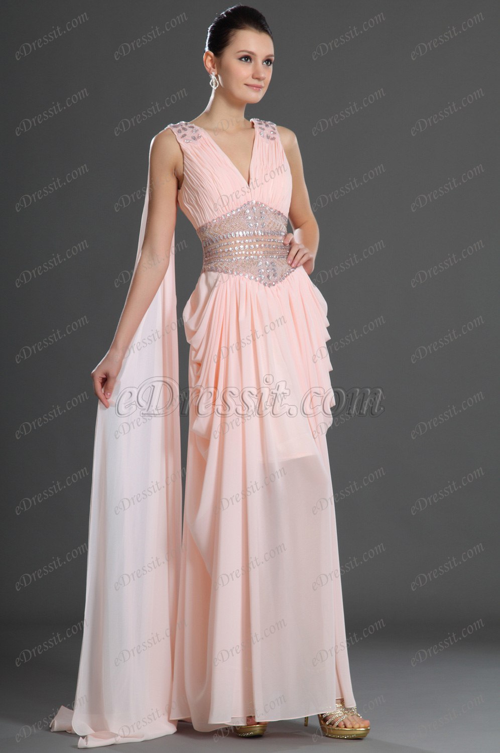 Glamorous V cut Evening Dress