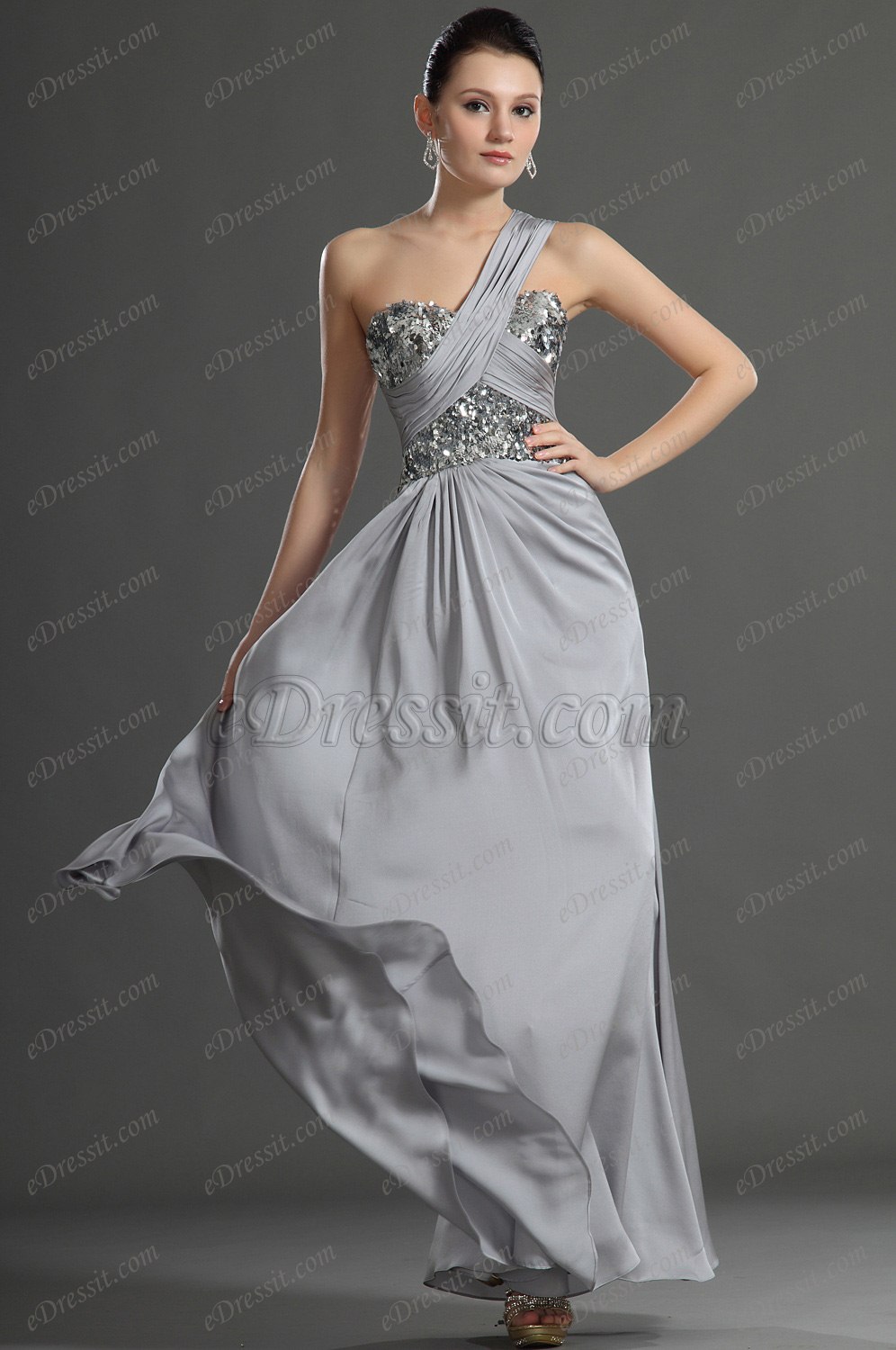 Glamouring One shoulder Grey Evening Dress